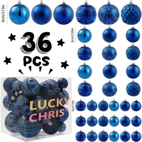 36pcs Navy Blue Christmas Tree Decorations Set, 6 Styles (Small Medium Large) - Picture 5 of 7
